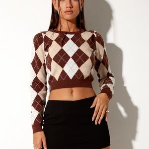 Size XL motel rocks cropped brown argyle sweater
